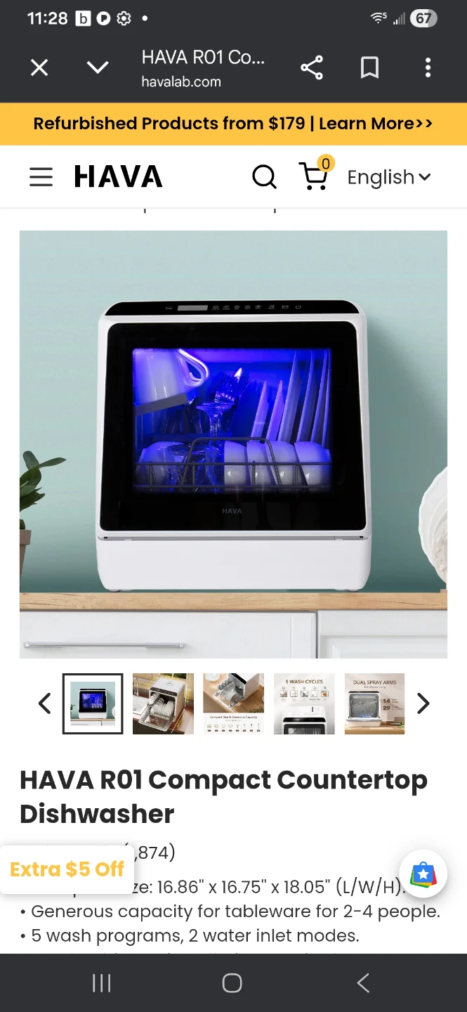HAVA R01 Compact Countertop Dishwasher