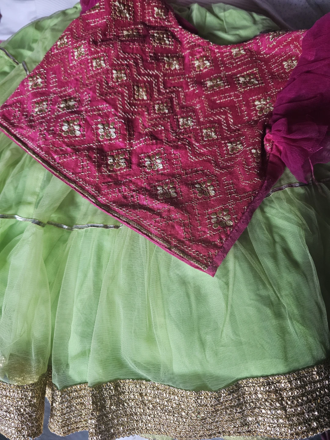 Kids' Festive Dress - Green & Pink ethnic dress