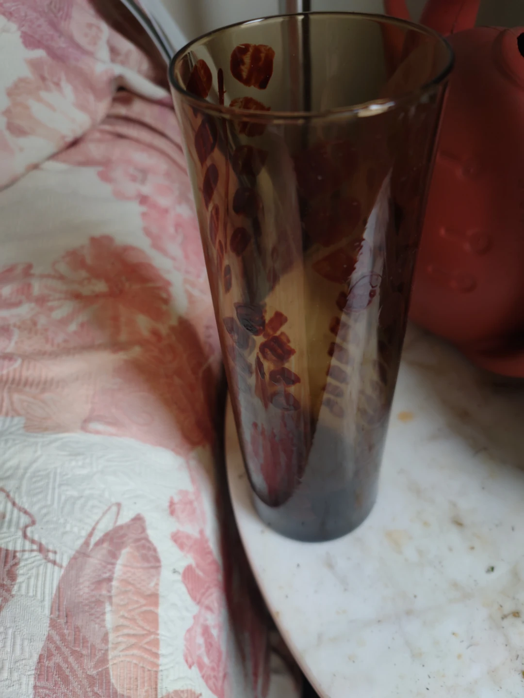Amber Glass Vase with Brown Pattern