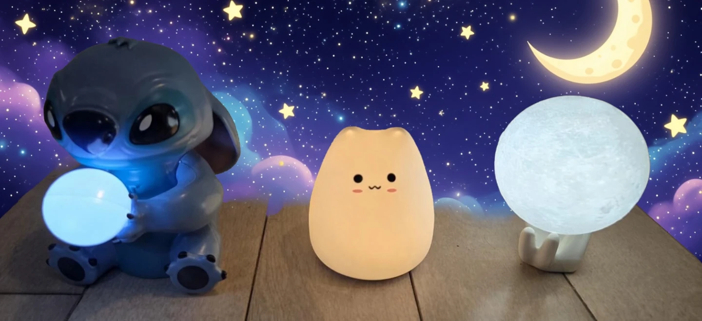 Bundle of 3 Cute Night Lights: Disney Stitch, Little Cat, Moon