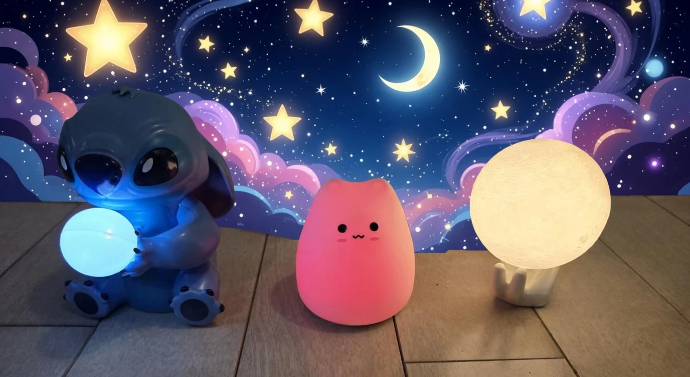 Bundle of 3 Cute Night Lights: Disney Stitch, Little Cat, Moon - photo 3
