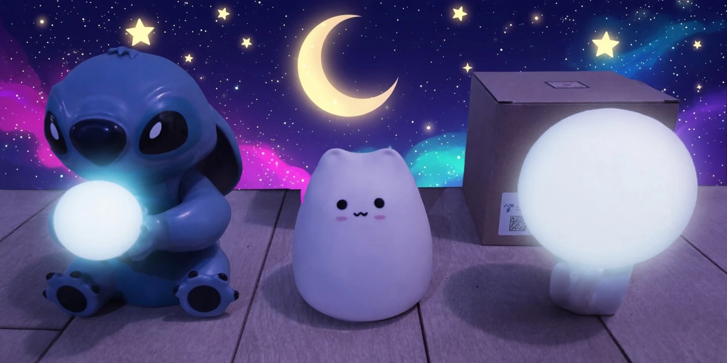 Bundle of 3 Cute Night Lights: Disney Stitch, Little Cat, Moon - photo 4