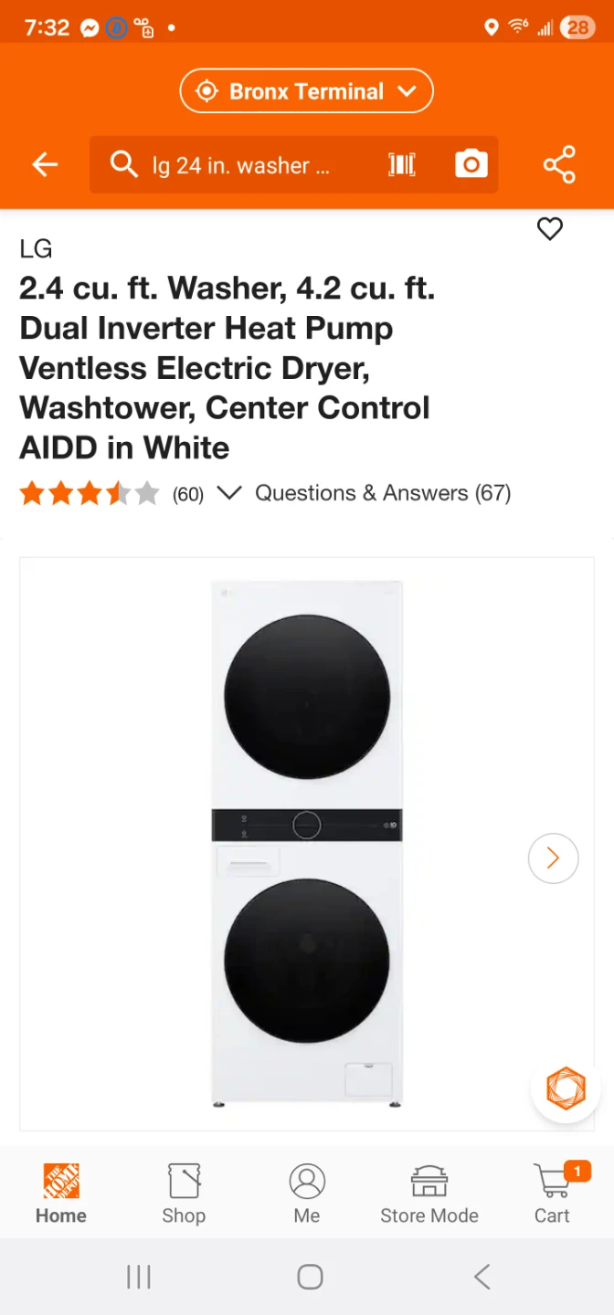 New Lg 24in washer and dryer tower ventless electric 220v - photo 2