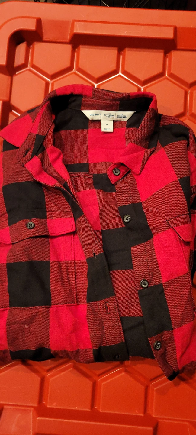 Old Navy The Boyfriend Shirt - Red/Black Plaid - Size M