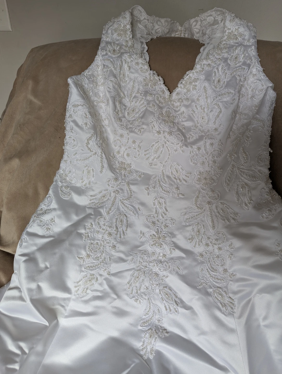 White Satin Wedding Dress with Beading