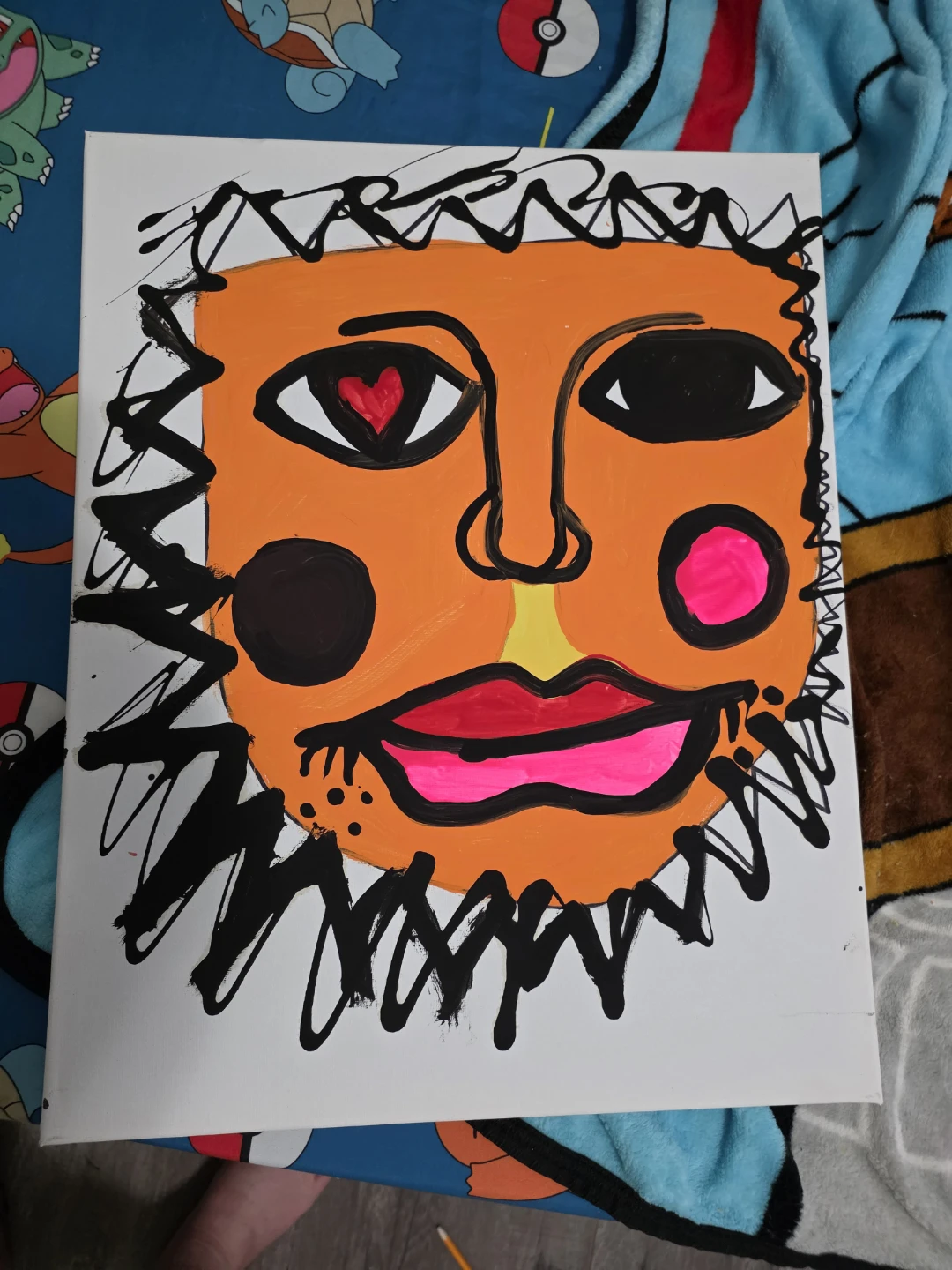 Hand-Painted Canvas Art - Sun Face Design