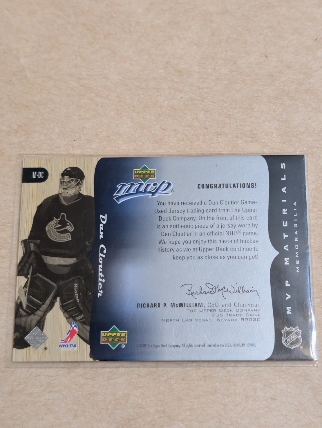 Upper Deck MVP Materials Dan Cloutier Jersey Card - photo 2