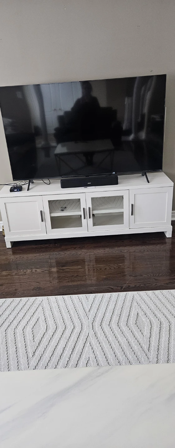 White TV Stand with Glass Doors