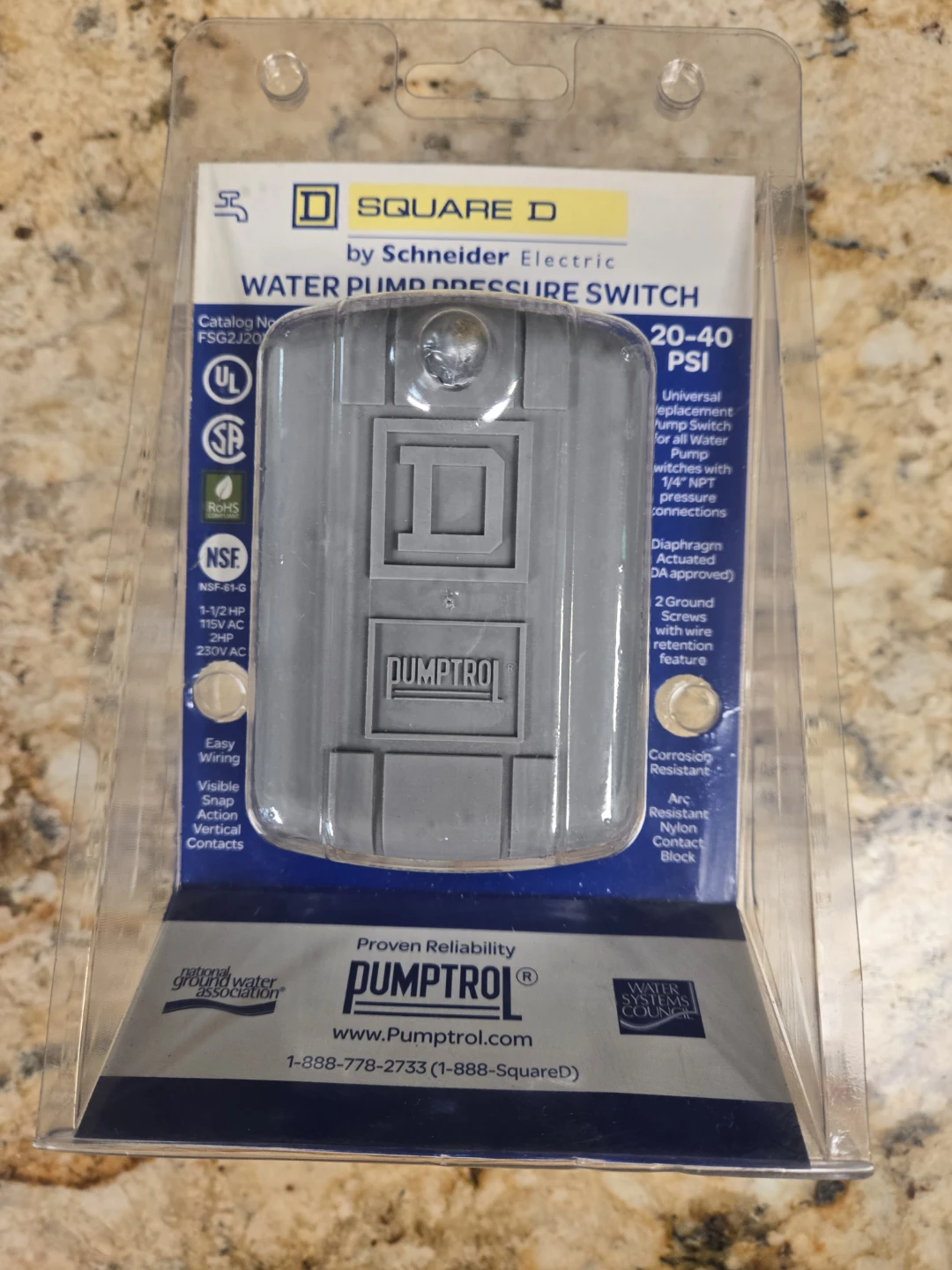 Square water pump pressure switch 20-40 PSI