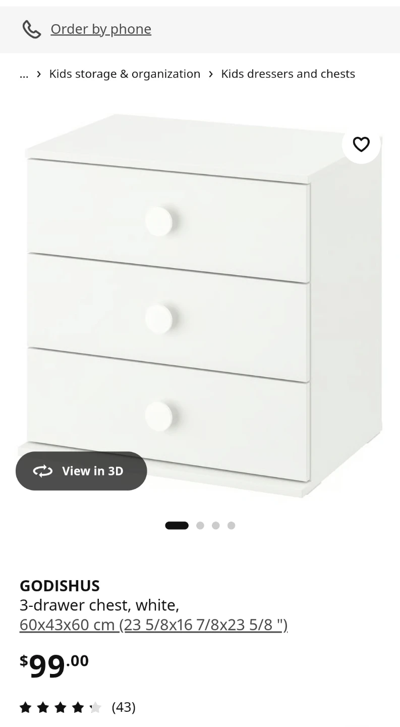 IKEA GODISHUS 3-drawer chest, white