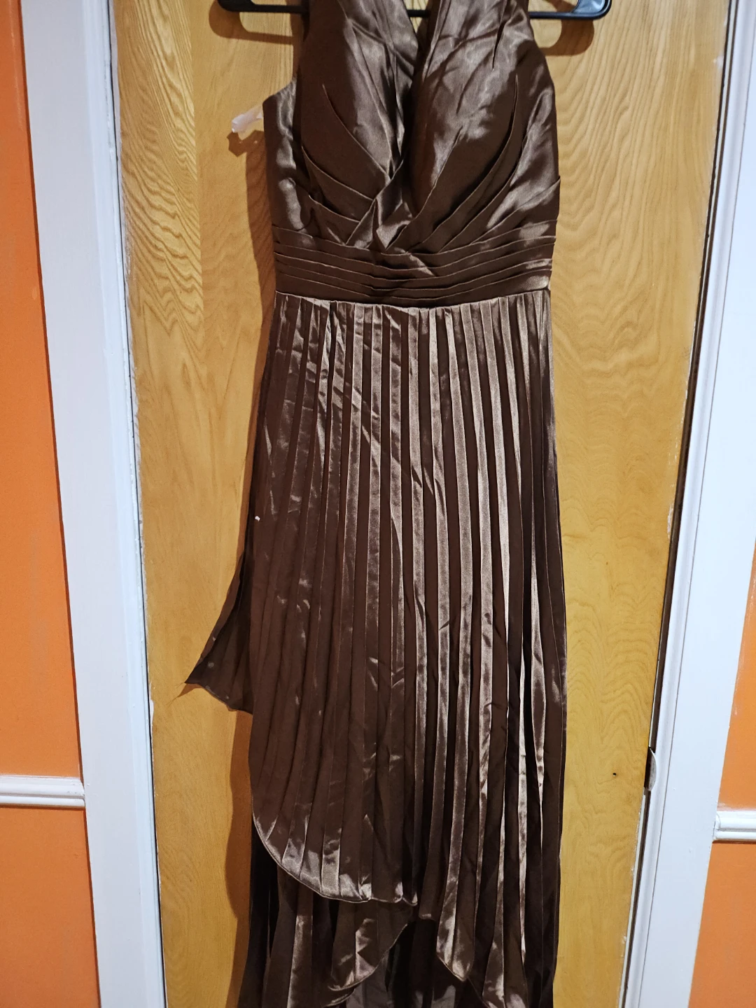 Women's Brown Halter Neck Pleated Dress