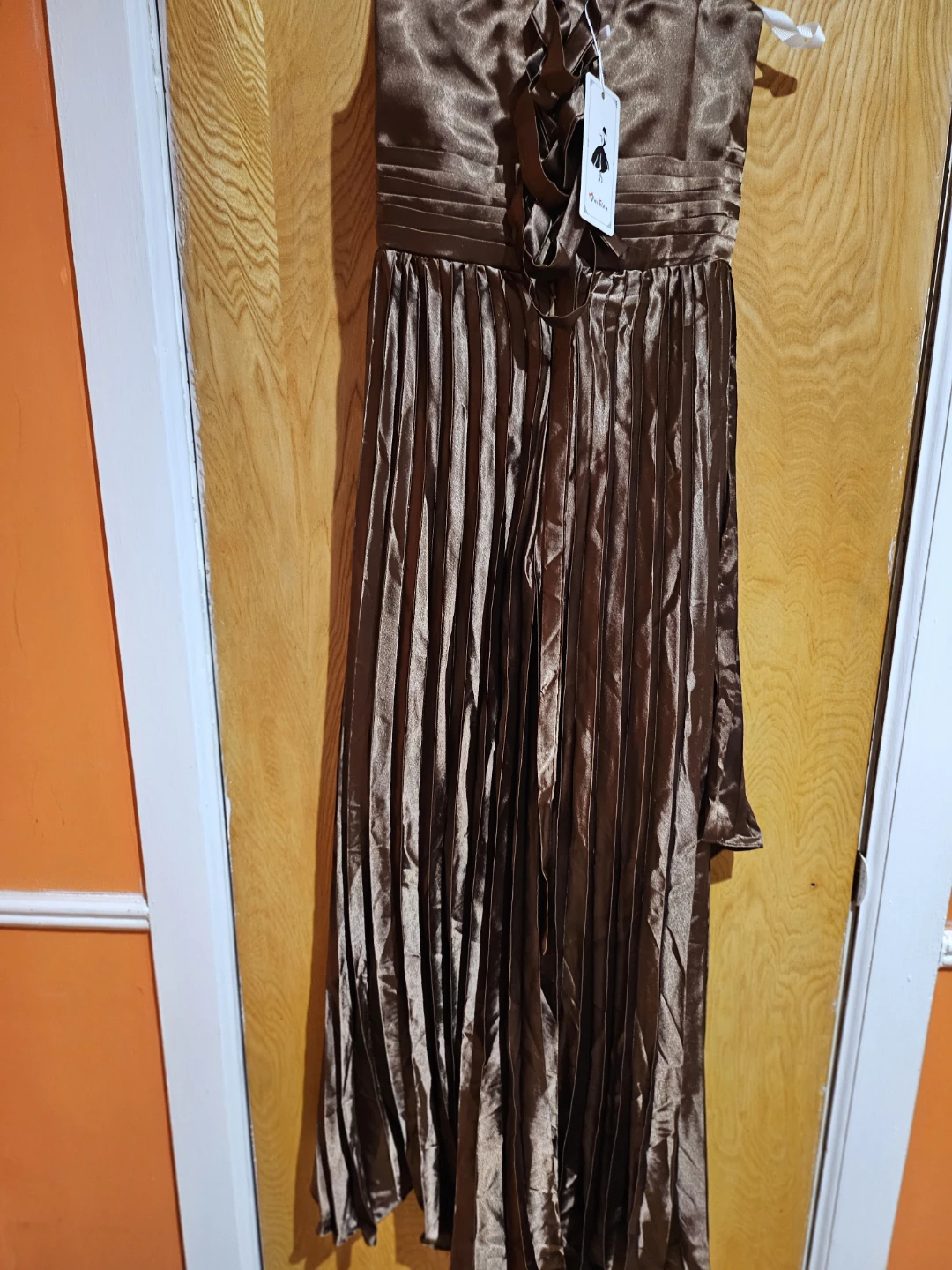Women's Brown Halter Neck Pleated Dress - photo 4