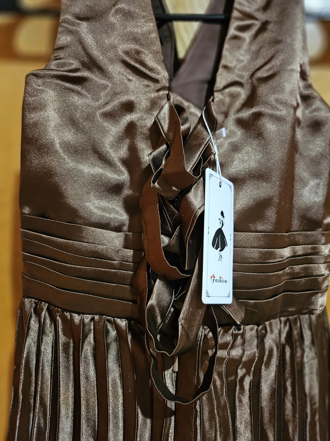 Women's Brown Halter Neck Pleated Dress - photo 5