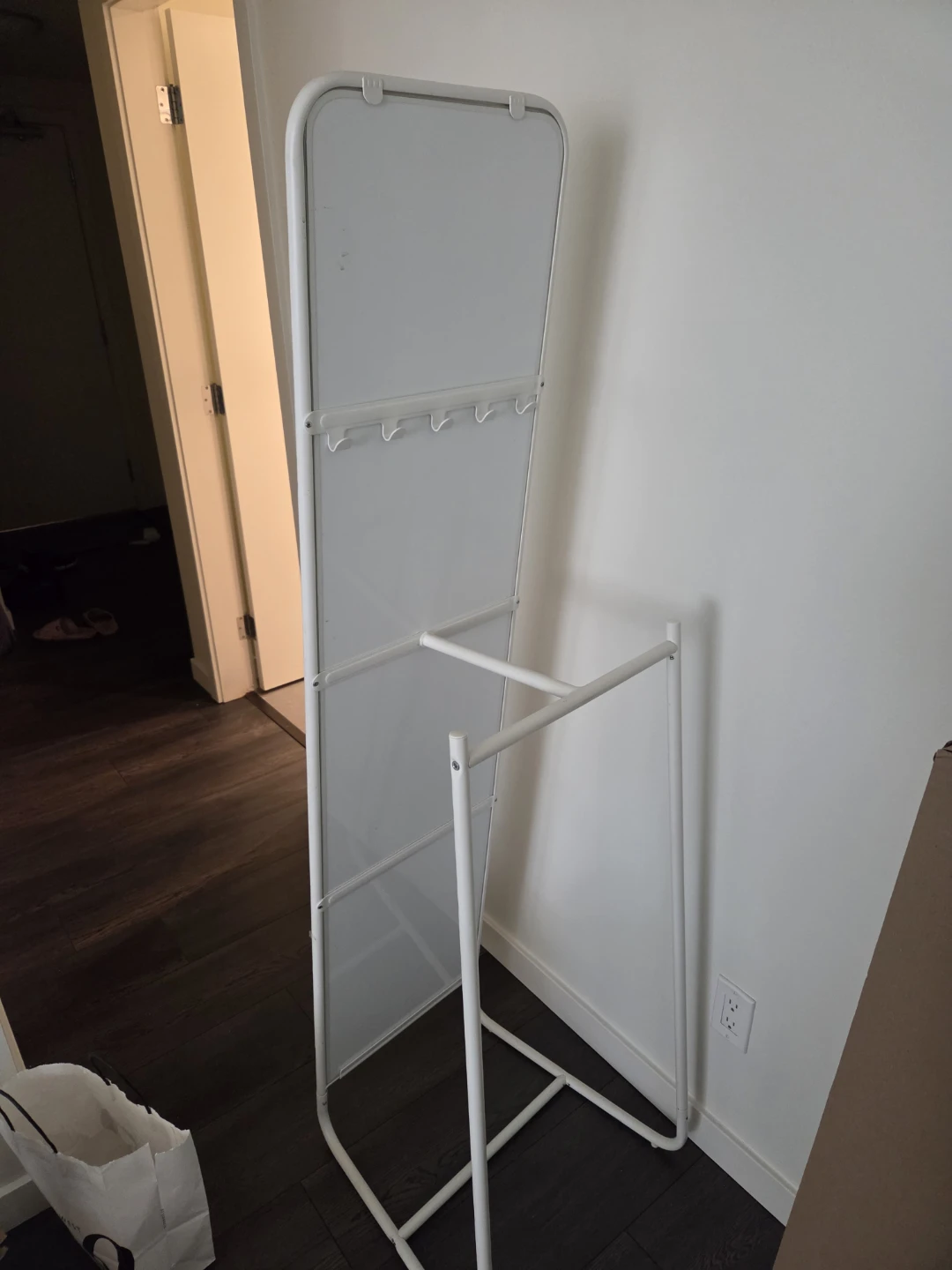 White Metal Full Length Mirror with Hooks at the Back - photo 5