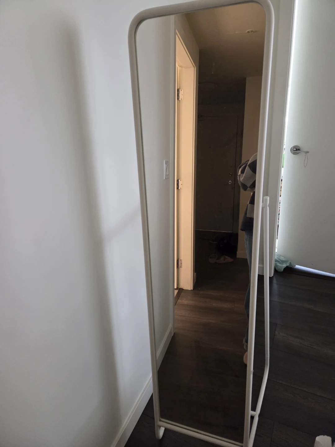 White Metal Full Length Mirror with Hooks at the Back - photo 4