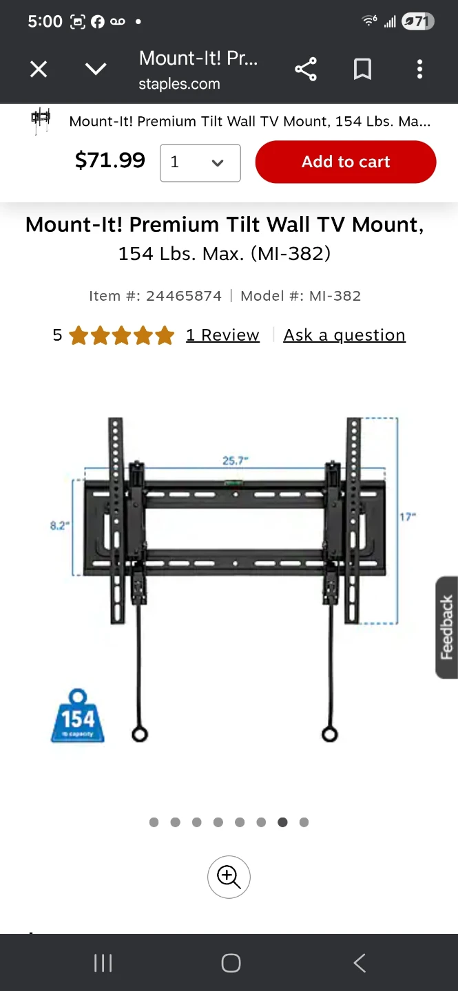 Mount-It! Premium Tilt Wall TV Mount, 154 Lbs Max, Model MI-382 - photo 3