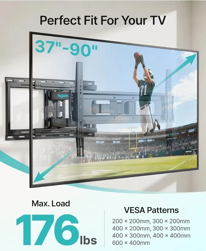 Pegzone Full Motion TV Wall Mount for 37-90 Inch TVs - photo 2