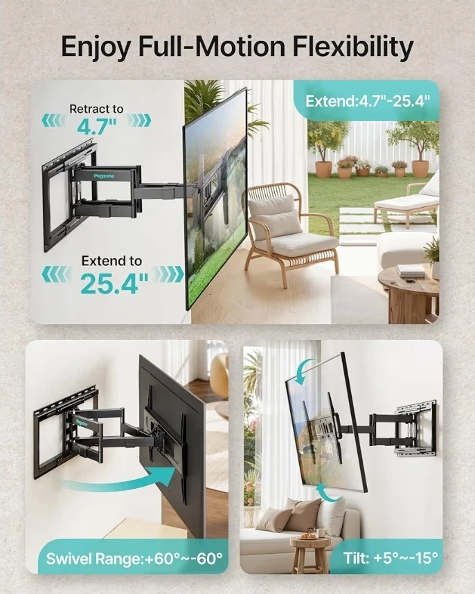 Pegzone Full Motion TV Wall Mount for 37-90 Inch TVs - photo 3
