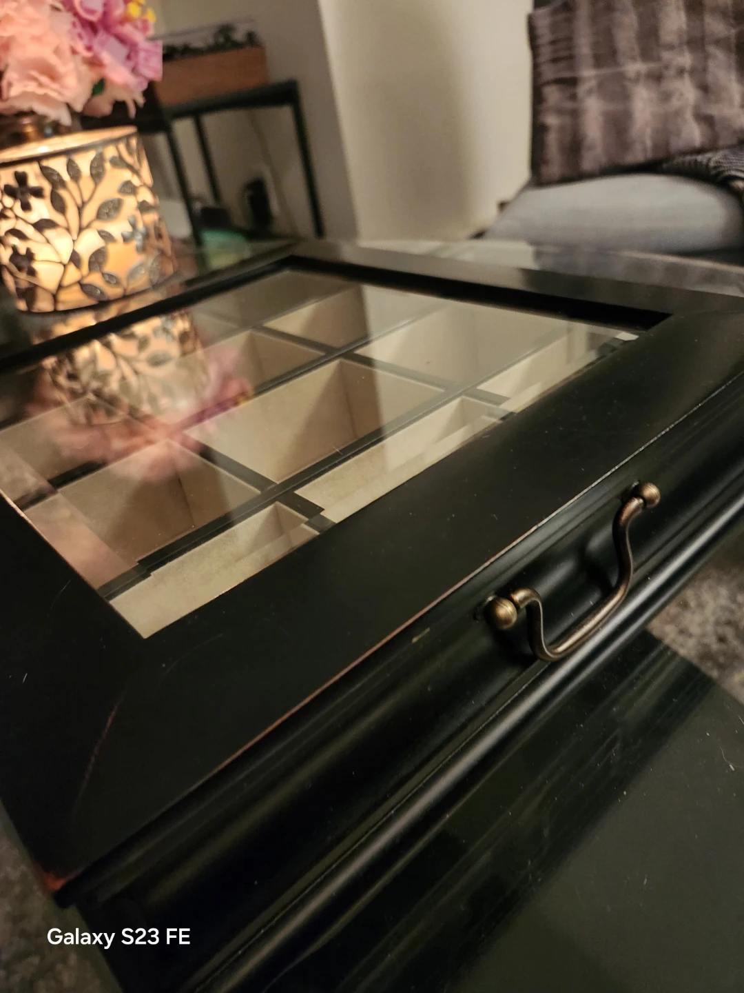 Black Wooden Jewelry Box with Glass Lid