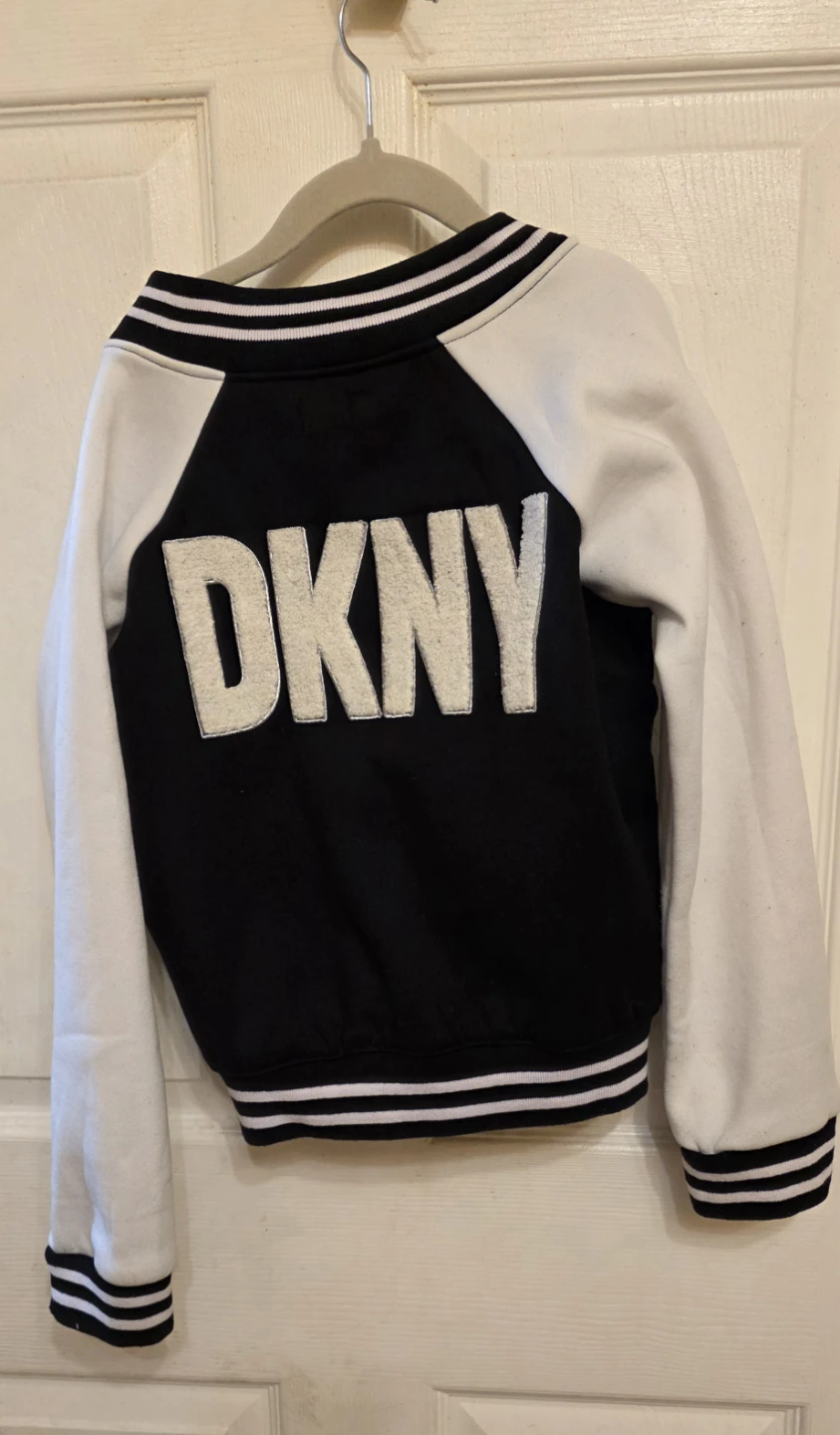 DKNY Black Faux Leather Skirt and Varsity Jacket Set Size 8 - photo 5