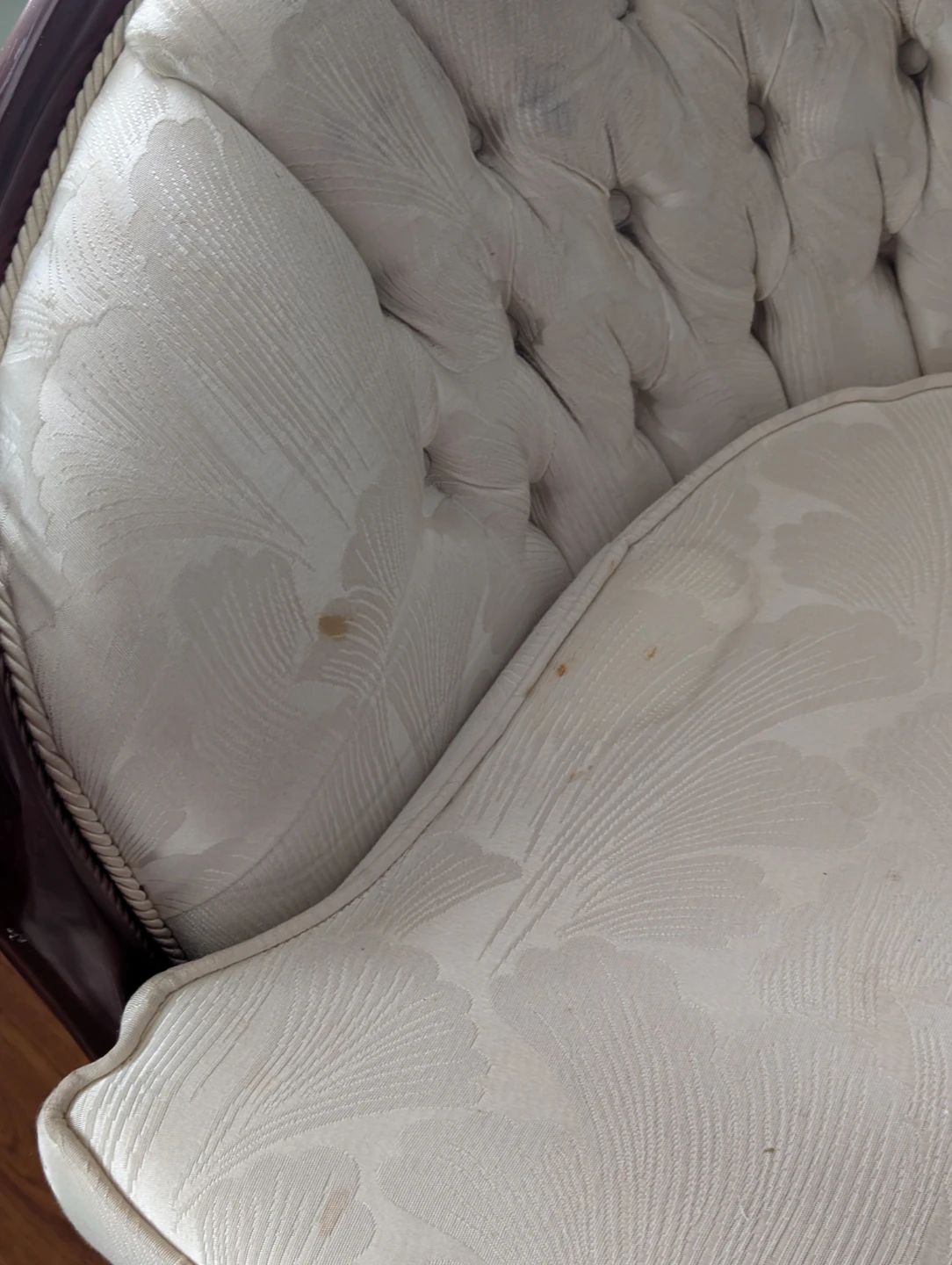 Vintage Loveseat Sofa - Cream Damask Fabric - photo 2