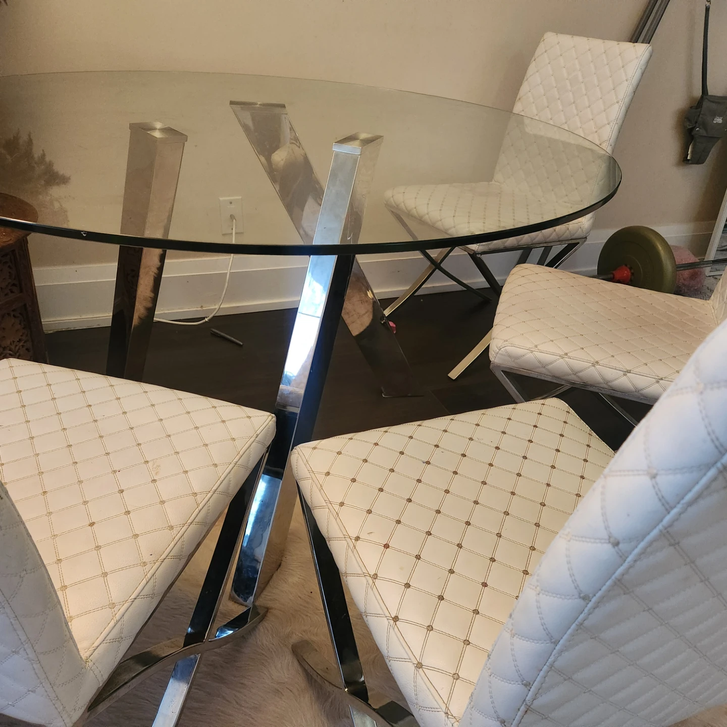 Glass Dining Table with 4 White Chairs - photo 2