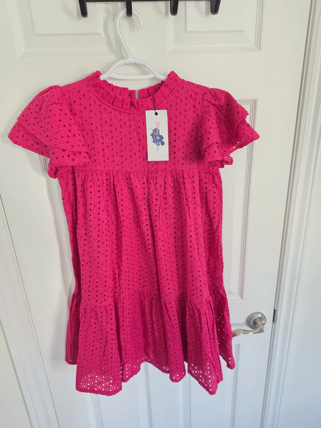 Bright Pink Eyelet Dress  | 100% cotton for 10y-11y girls.