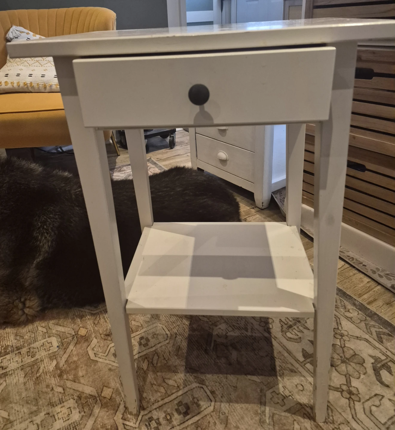 White Side Table with Drawer and Shelf