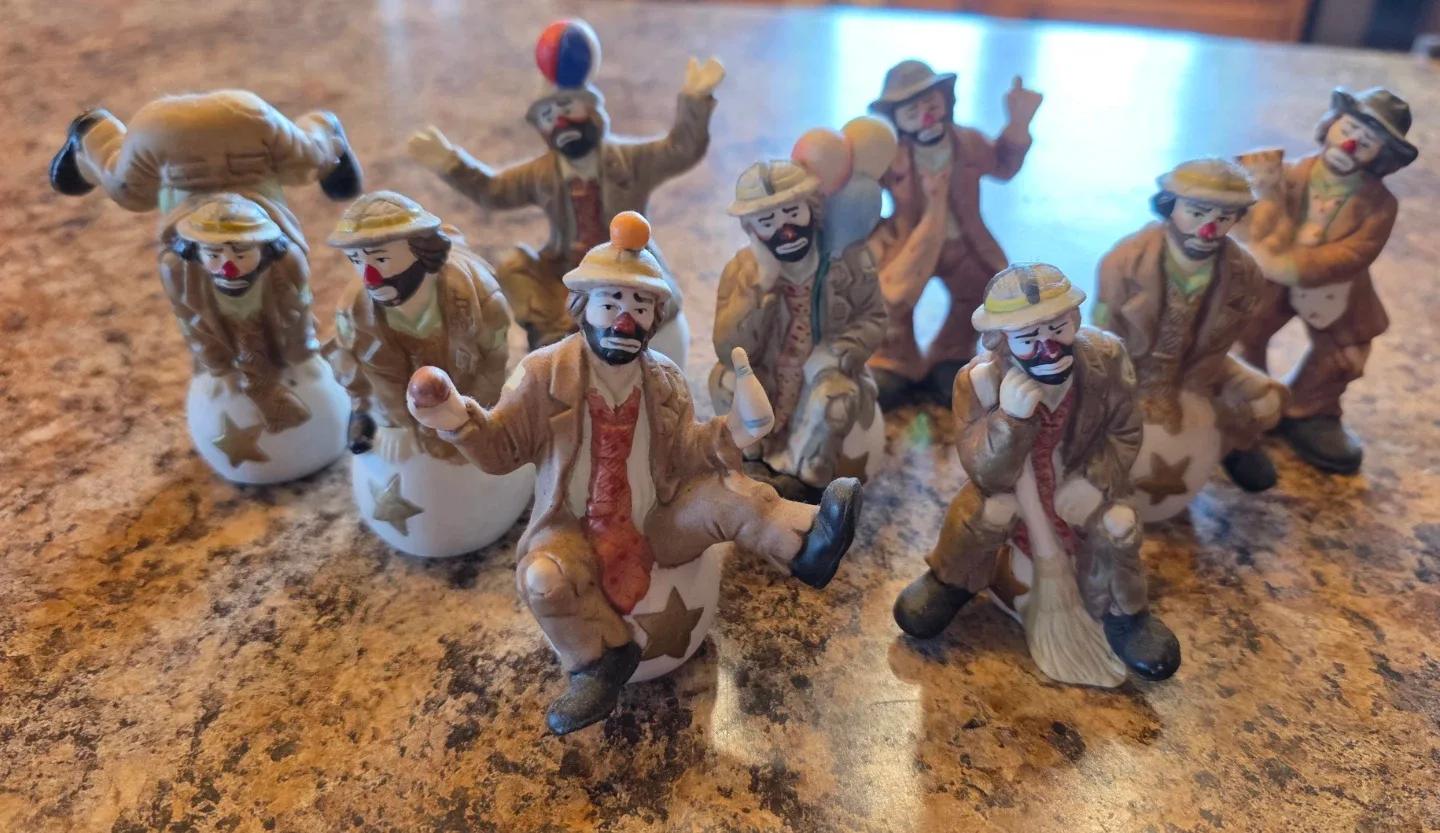 Set of 9 Flambr Collectibles Emmett Kelly Clown Figurines