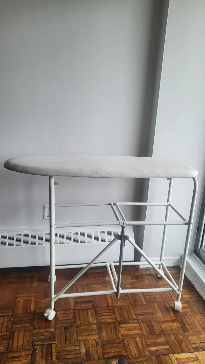 White Folding Ironing Board with Wheels