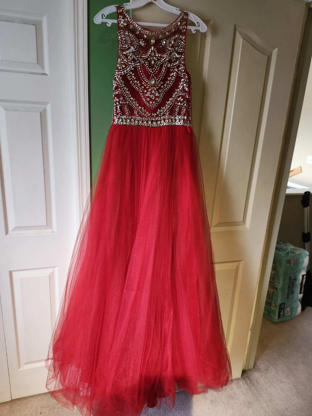 Red Beaded Embellished Tulle Gown - photo 2