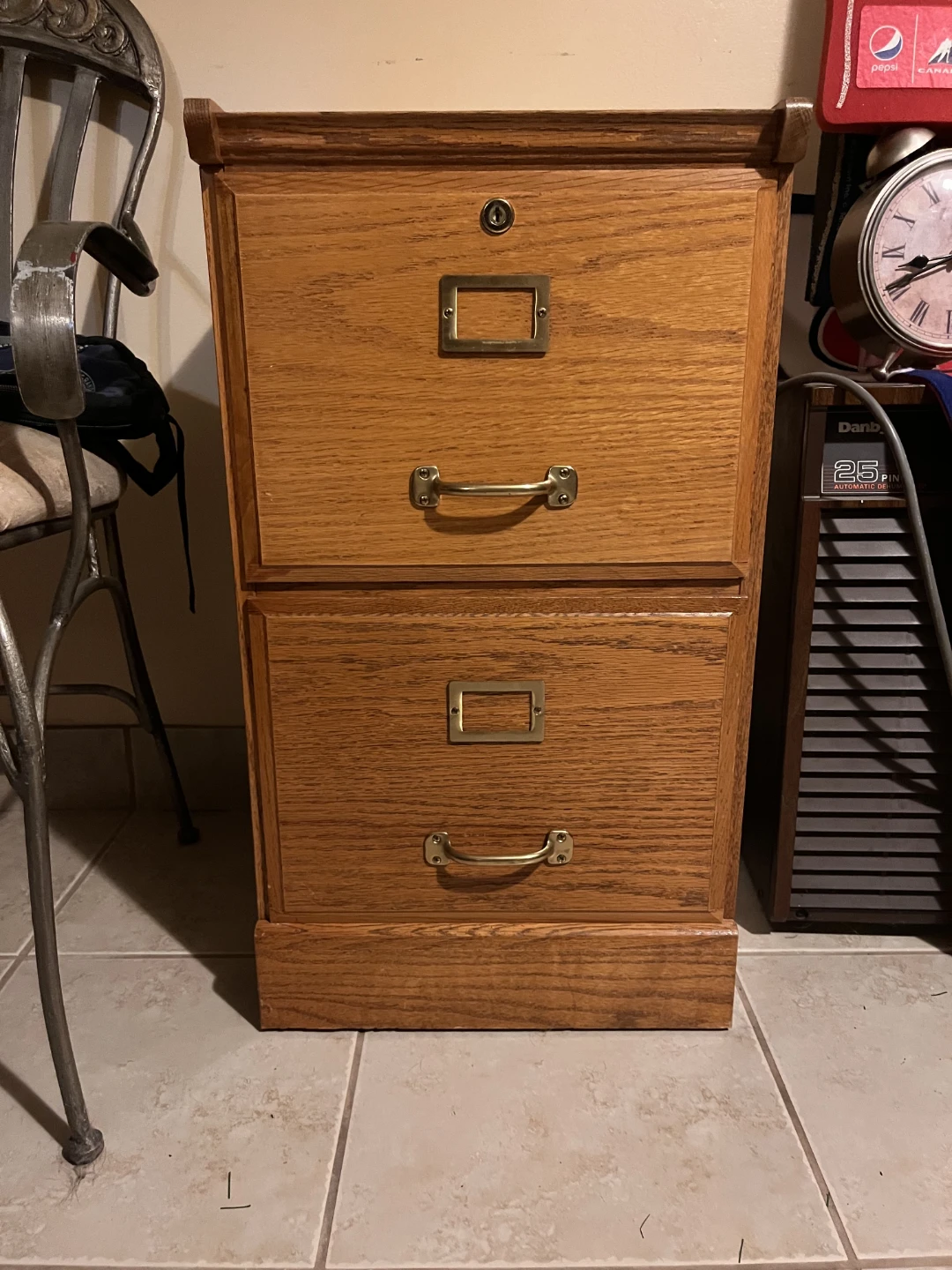 Oak Wood Two-Drawer Filing Cabinet