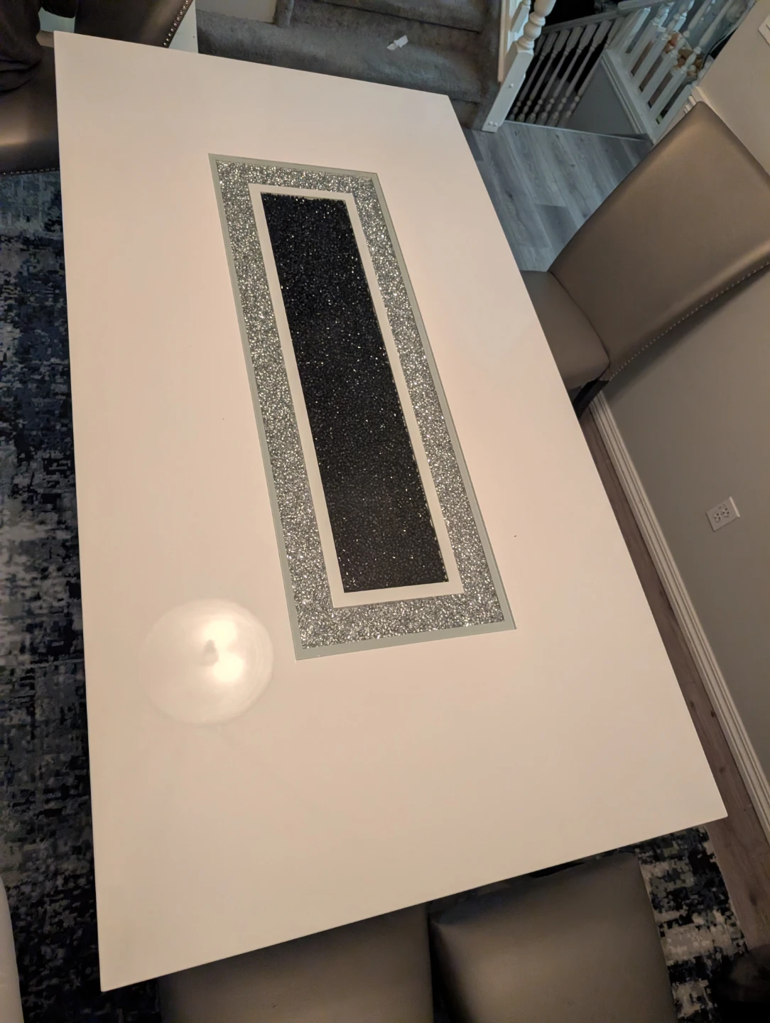 White Dining Table with Crushed Diamond Inlay - photo 3