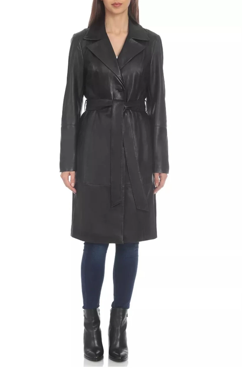 Badgley Mischka Vegan Leather Trench Coat Black L/G