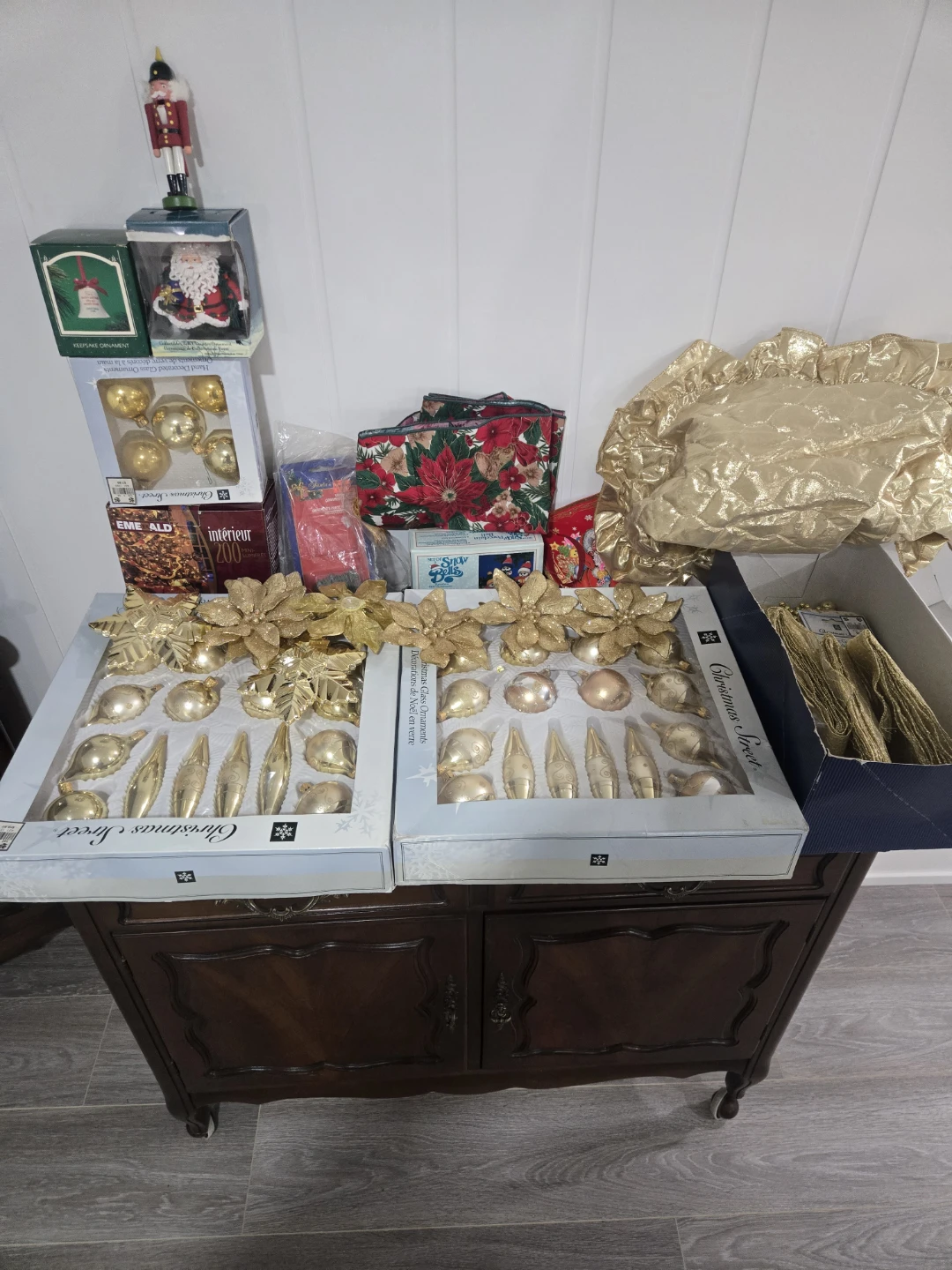 Christmas Decorations, ornaments,  runners, lights etc