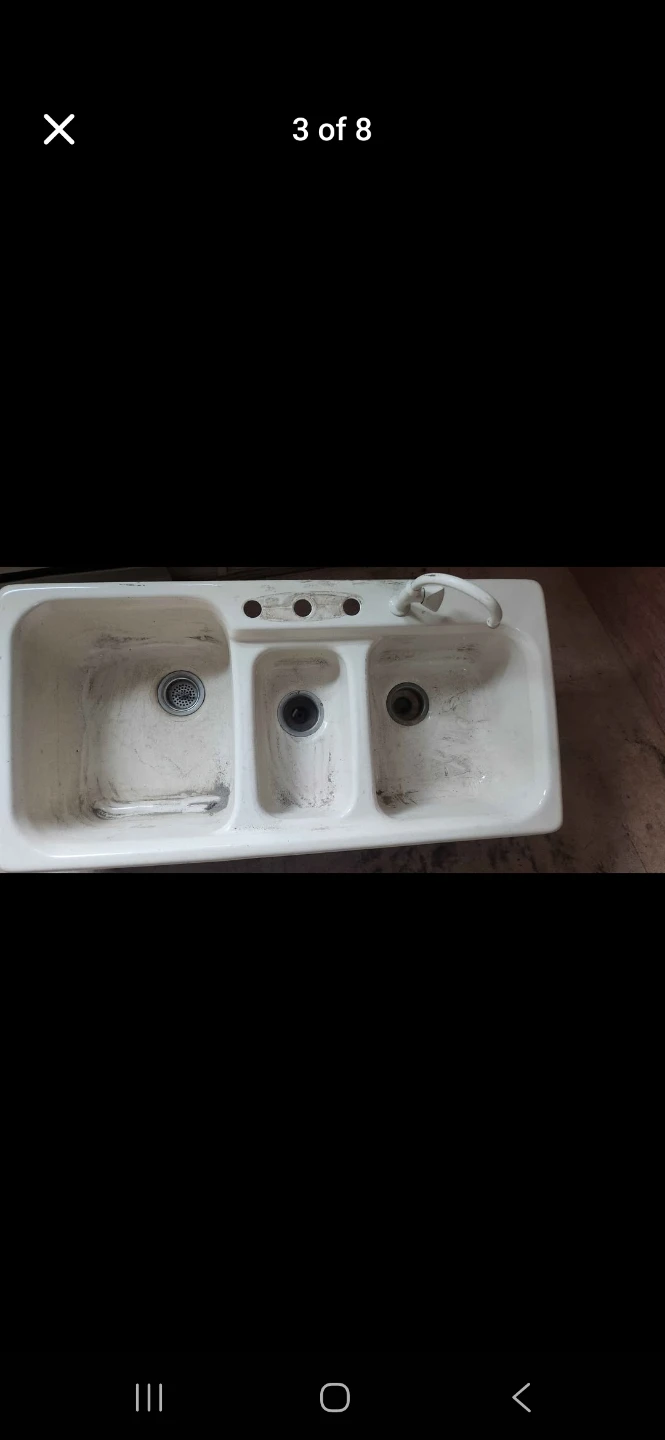 White 3-Basin Kitchen Sink with Faucet - photo 2