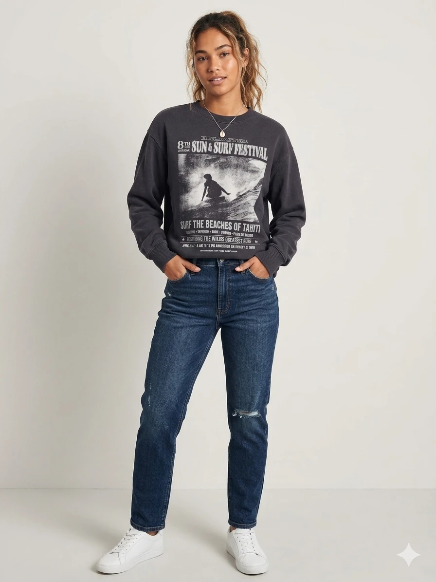 Hollister "Sun & Surf Festival" Crewneck Sweatshirt - Size S