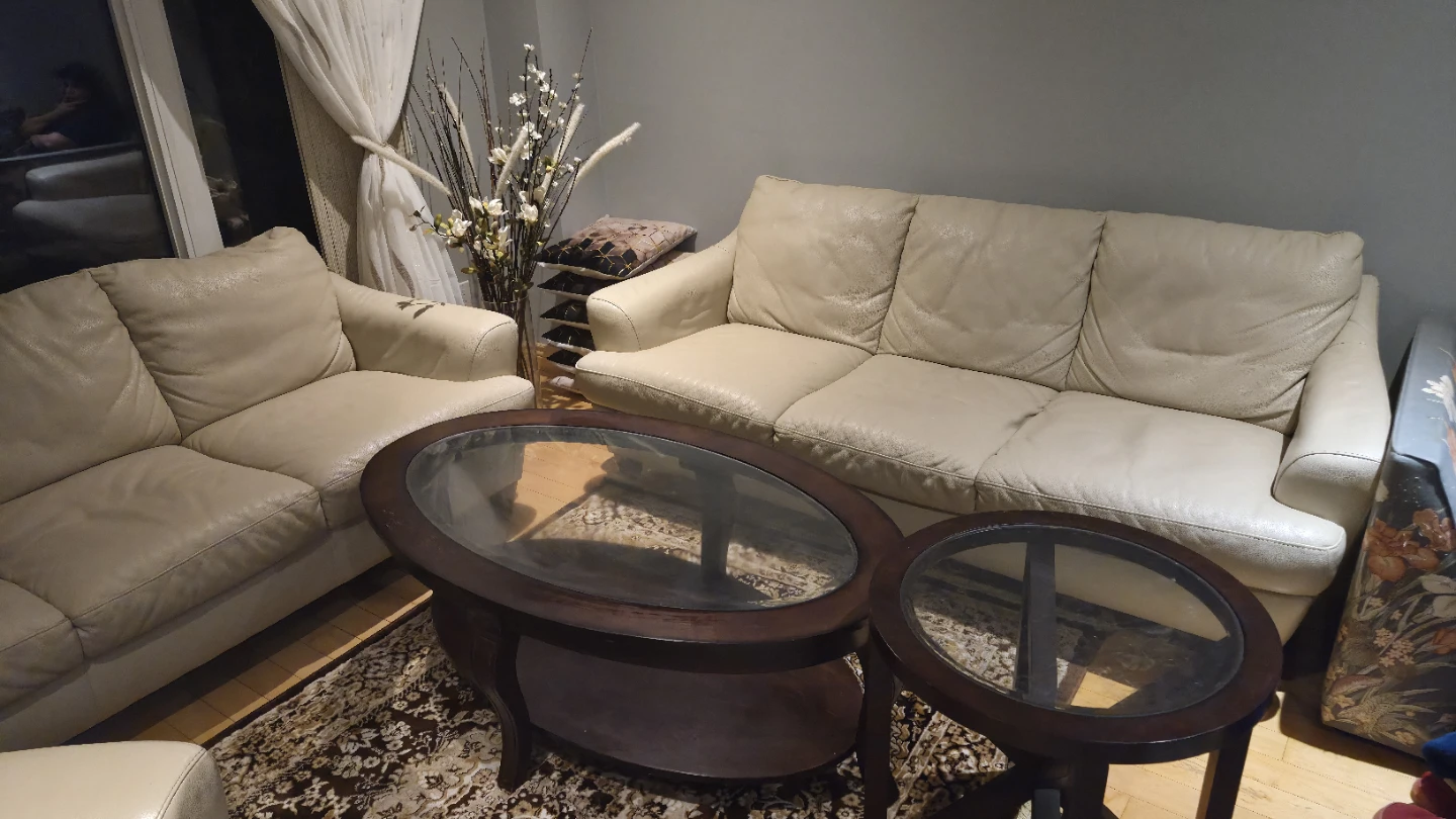 Cream Leather Sofa and Armchair Set - photo 4