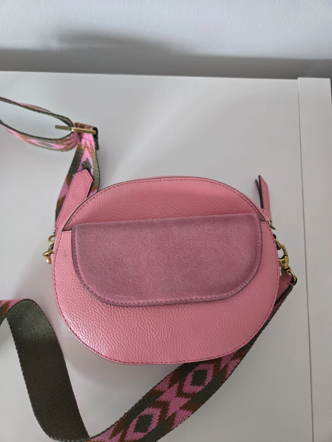 Fossil Pink Faux Leather Crossbody Bag with Patterned Strap - photo 2