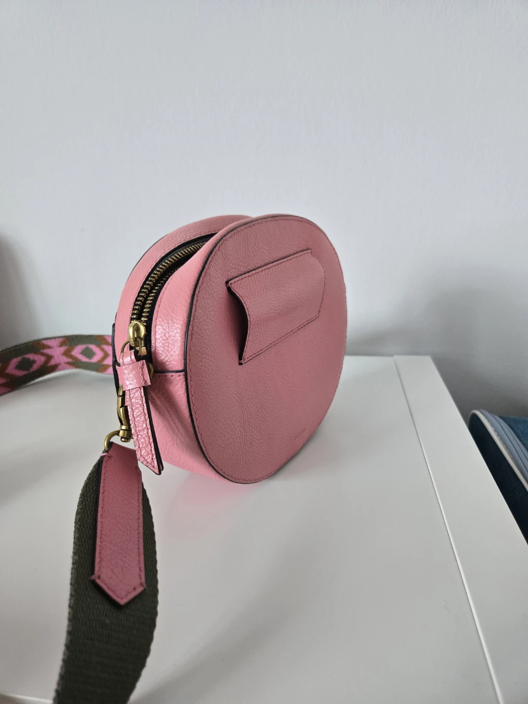 Fossil Pink Faux Leather Crossbody Bag with Patterned Strap - photo 4