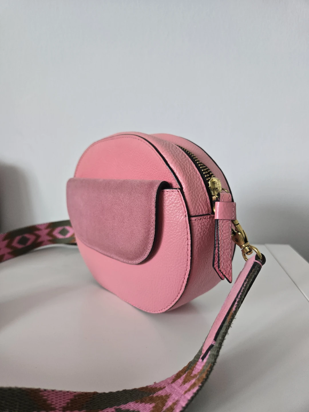 Fossil Pink Faux Leather Crossbody Bag with Patterned Strap - photo 5