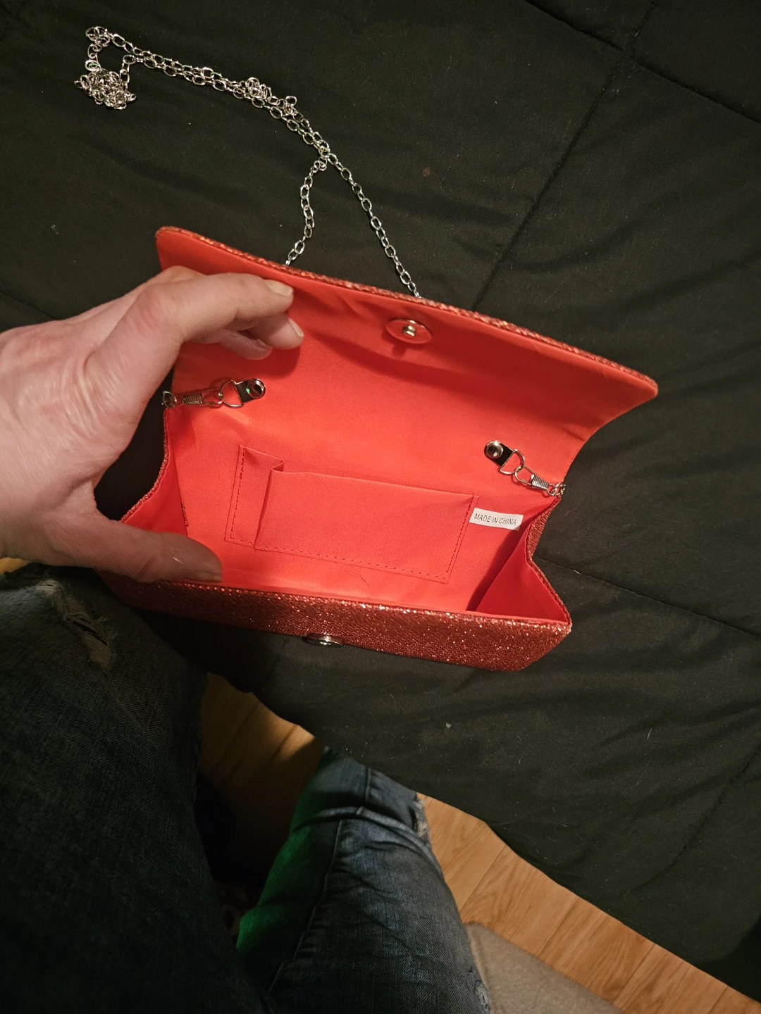 Sparkly Red Clutch Purse with Silver Chain - photo 2