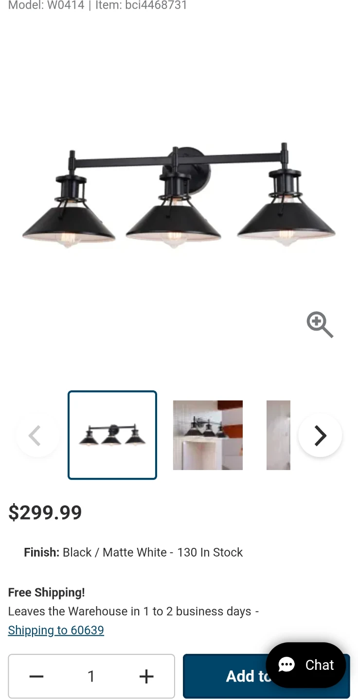 Black/Matte White 3-Light Vanity Light Fixture