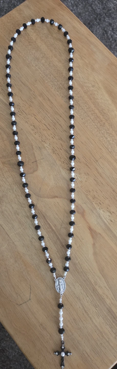 Black and White Rosary Beads with Miraculous Medal