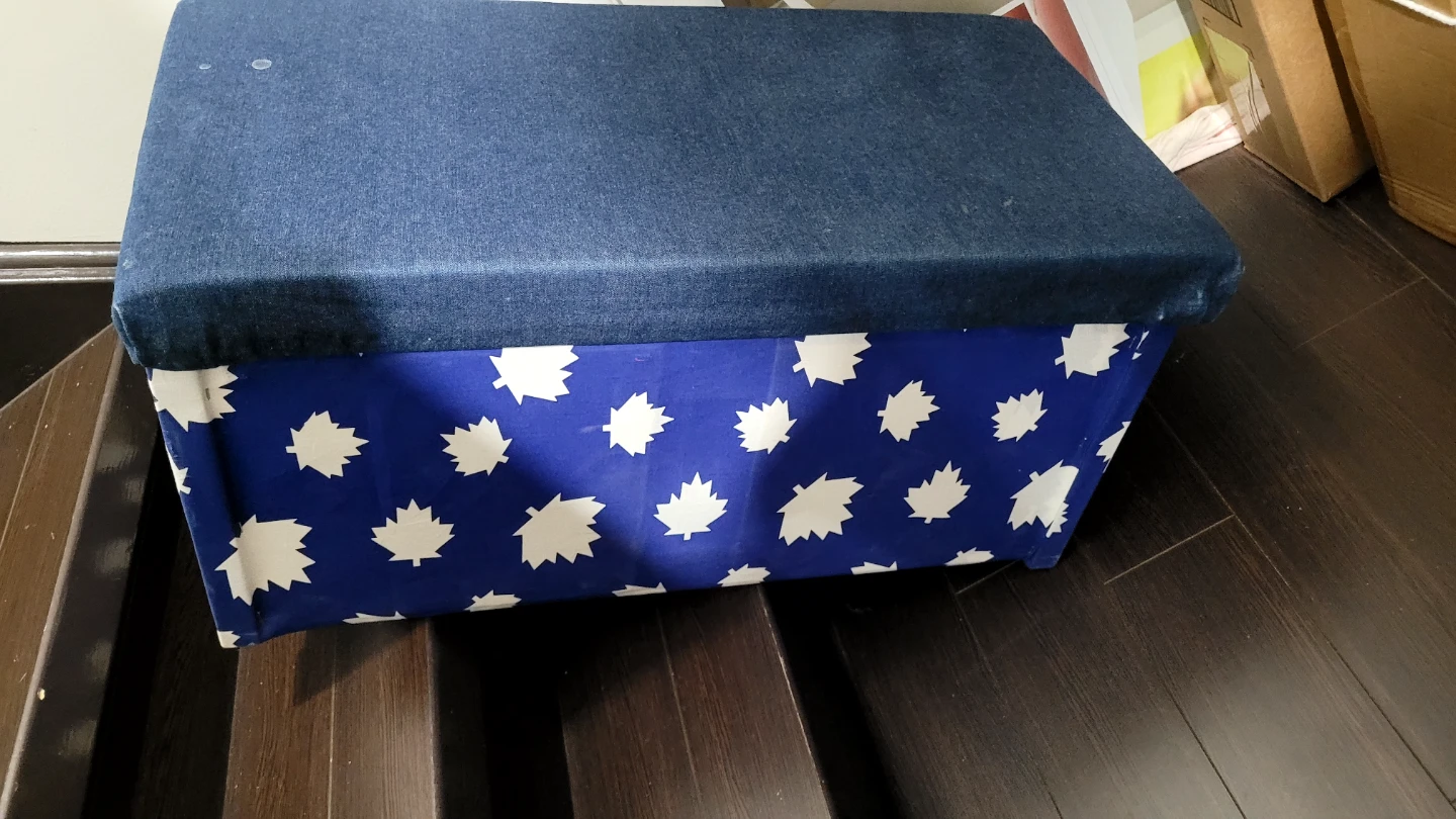 Blue Storage Ottoman with Maple Leaf Design