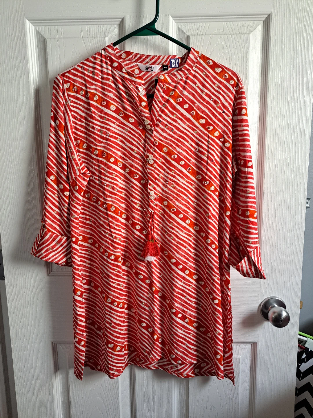 SHIVALI Orange Striped Tunic Top - Size 40