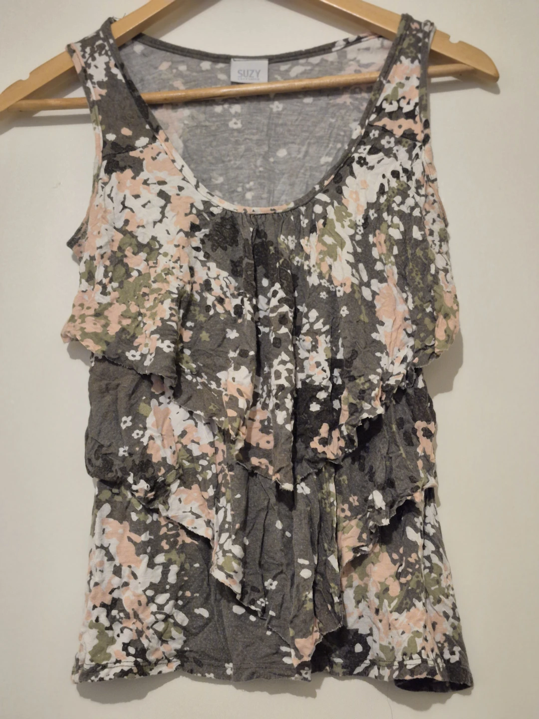 Suzy Shier Floral Ruffle Tank Top