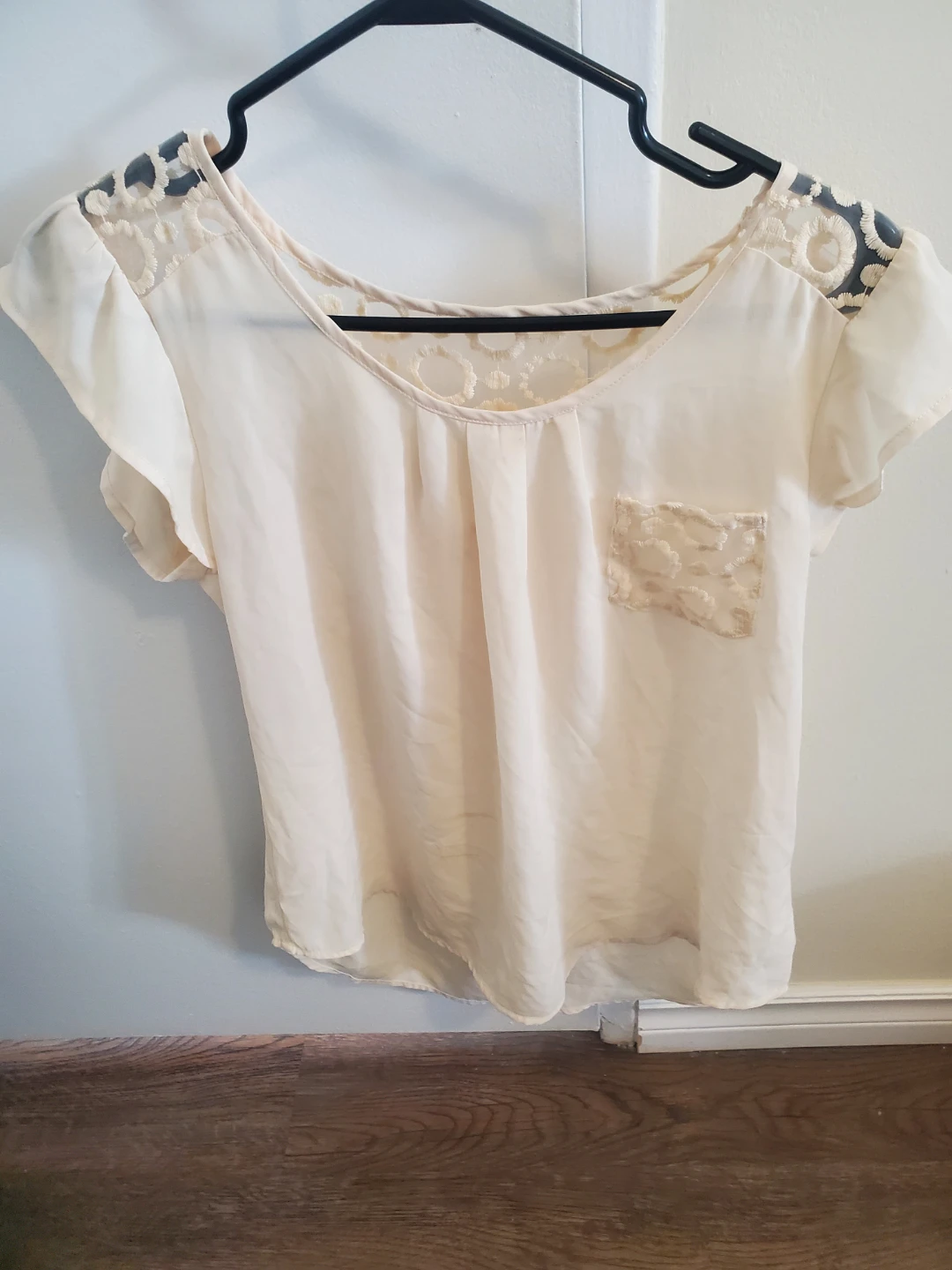 Cream Lace Trim Top - Size L
