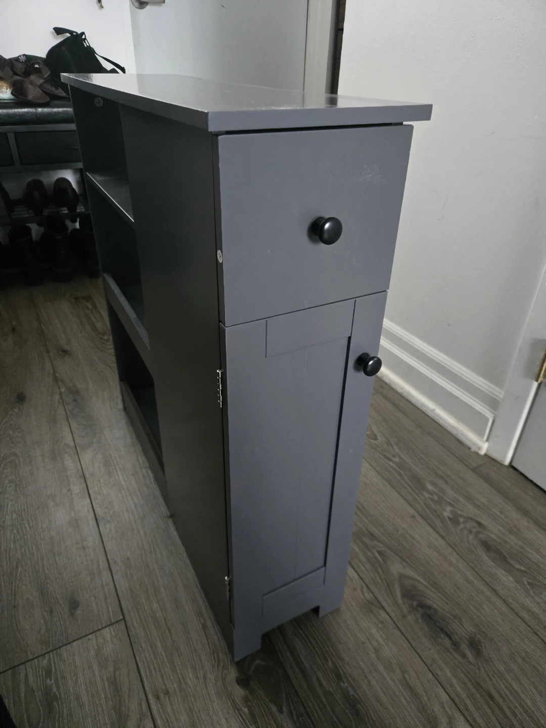 Grey Slim Bathroom Storage Cabinet with Drawer and Door - photo 5