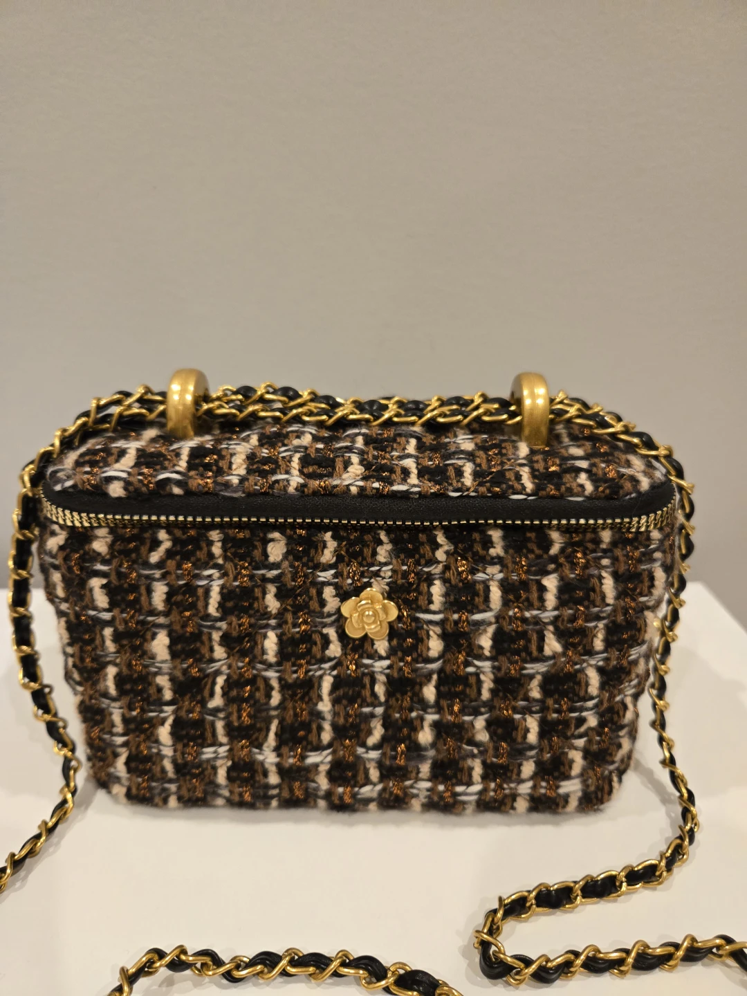 Vanity Case Bag Tweed Gold Chain Crossbody Bag